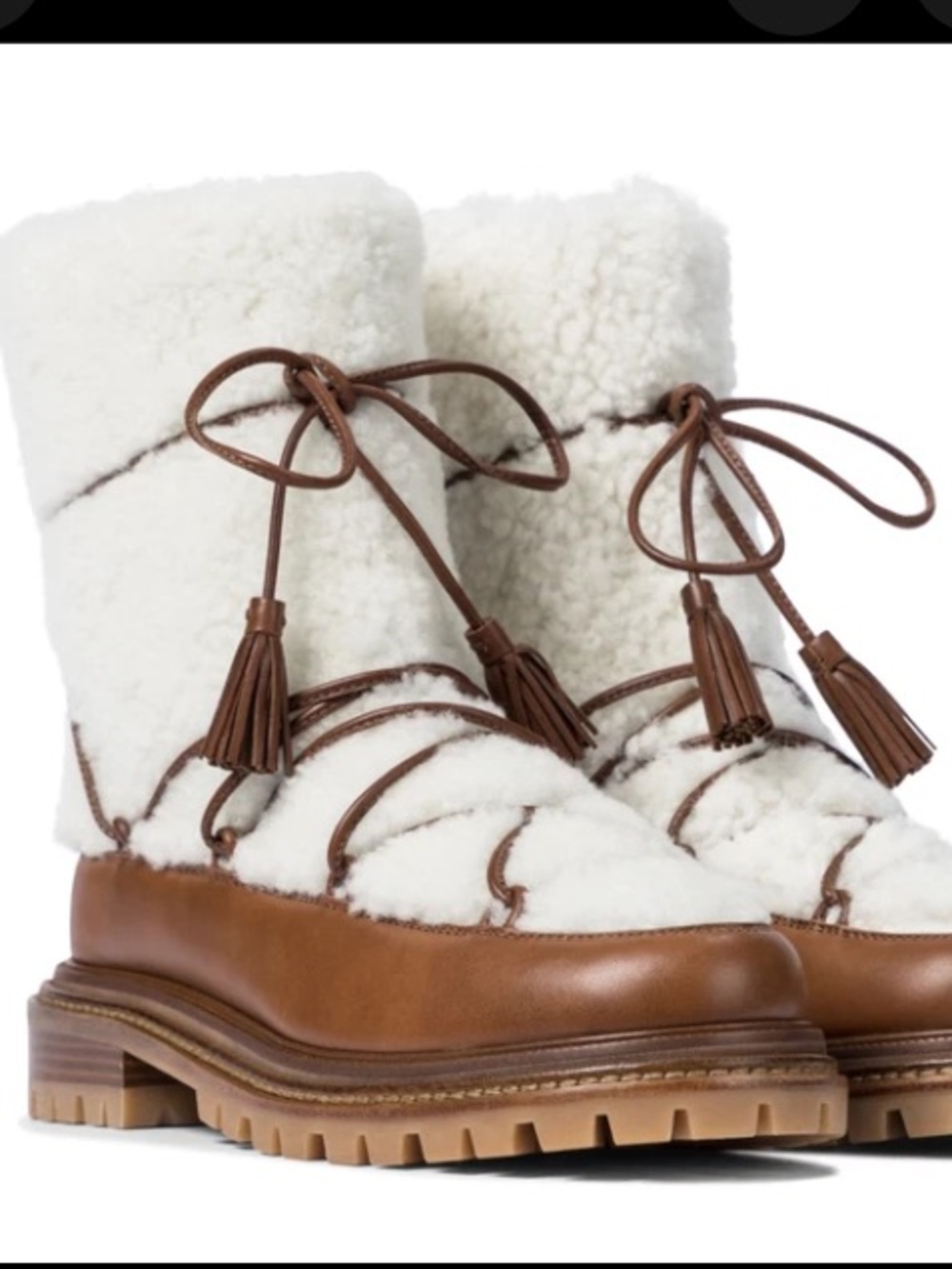 Aquazzura Shearling Gstaad Ankle Boots in White and Brown